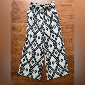 MR MOOD Mrs Wide Leg Pants Linen Tie Waist High Rise Geometric Pull On Coastal S